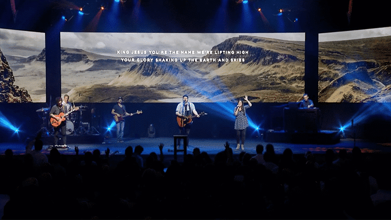 worship lyrics being displayed at church