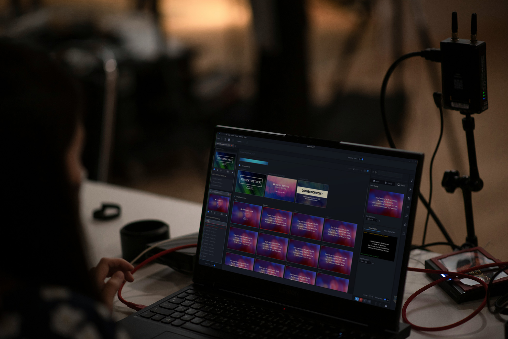 mediashout presentation software for church on laptop screen