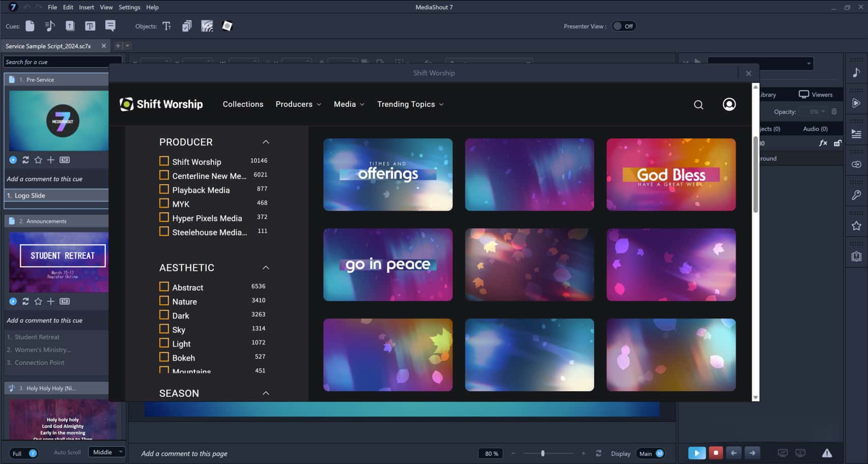 shift worship integration for worship backgrounds inside mediashout church presentation software for churches