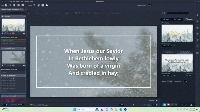 display lyrics for christmas services with mediashout church presentation software